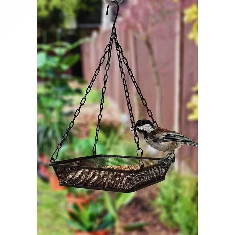 Mesh Iron Seed Tray Bird Feeder – Hanging Chain for Easy Setup and Seed Storage