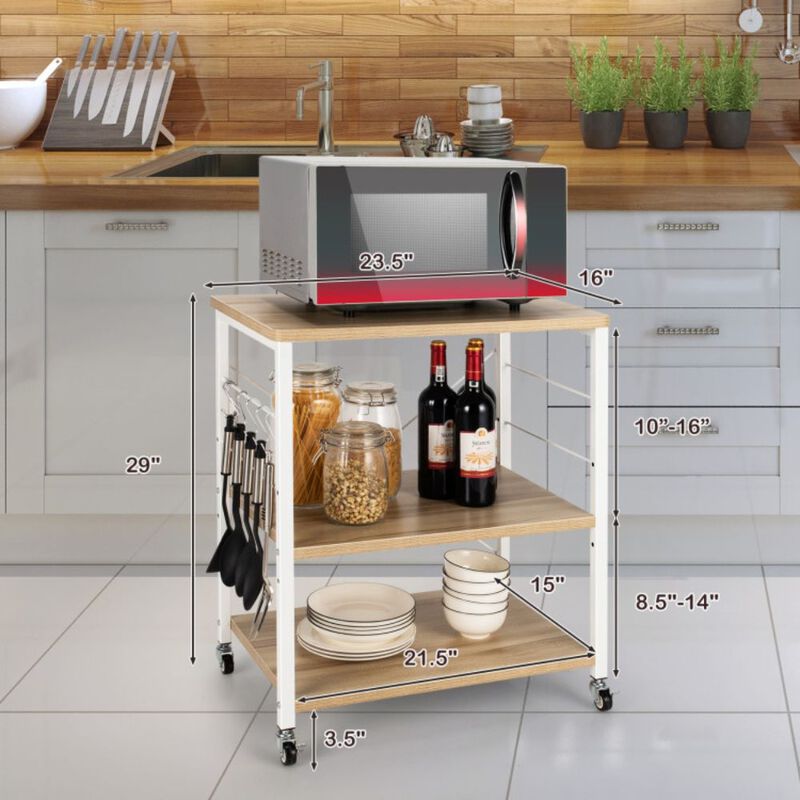 Hivago 3-Tier Kitchen Baker's Rack Microwave Oven Storage Cart with Hooks