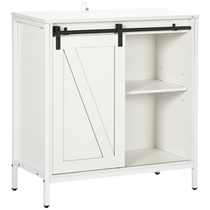 HOMCOM Buffet Cabinet, Farmhouse Sideboard, Coffee Bar Cabinet with Adjustable Shelf, Sliding Barn Door for Kitchen and Living Room, White