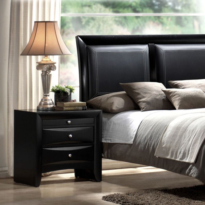 Streamdale Black Wood Nightstand with Drawer and Jewelry Tray