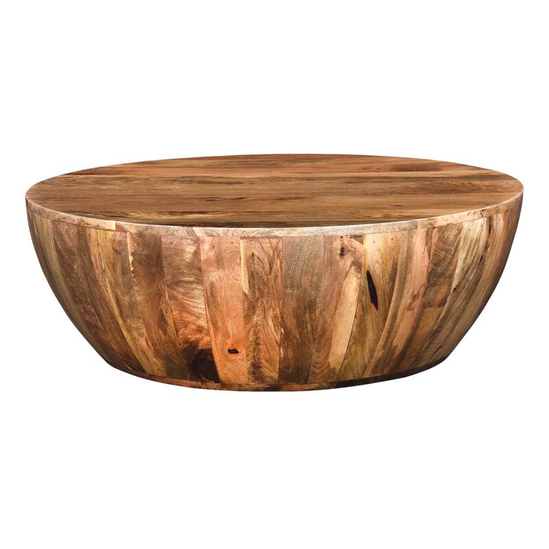 Arthur Mango Wood 35.5 Inch Coffee Table In Round Shape, Dark Brown
