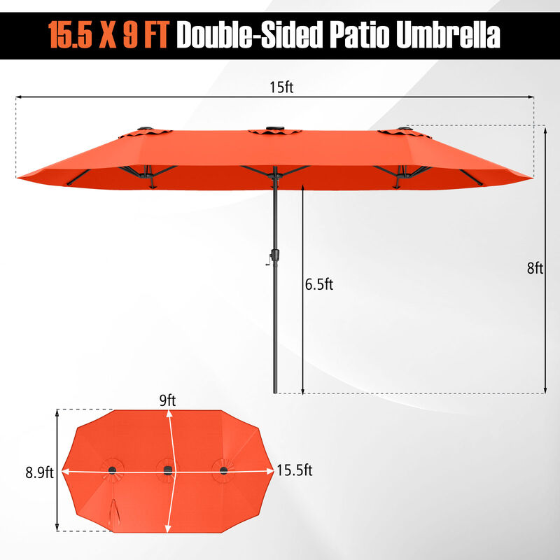 Extra-Large Patio Umbrella with LED Solar Lights and Crank Handle