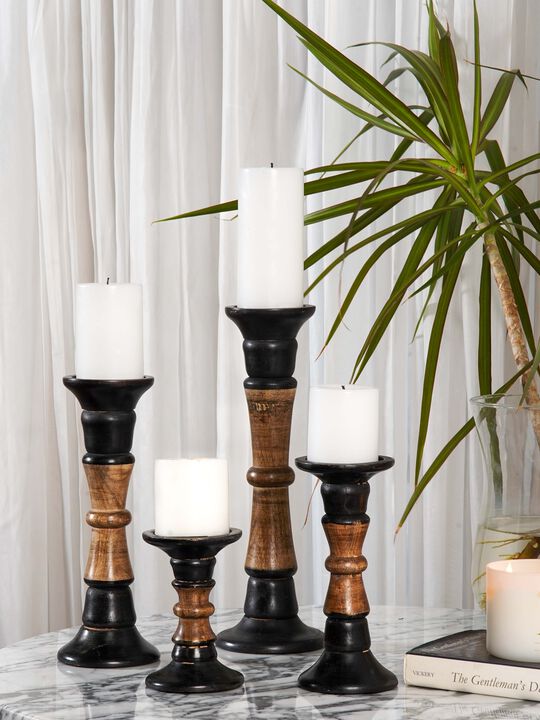 Traditional Dark Polish Eco-friendly Handmade Mango Wood Set Of Four 6",9",12" & 15" Pillar Candle Holder