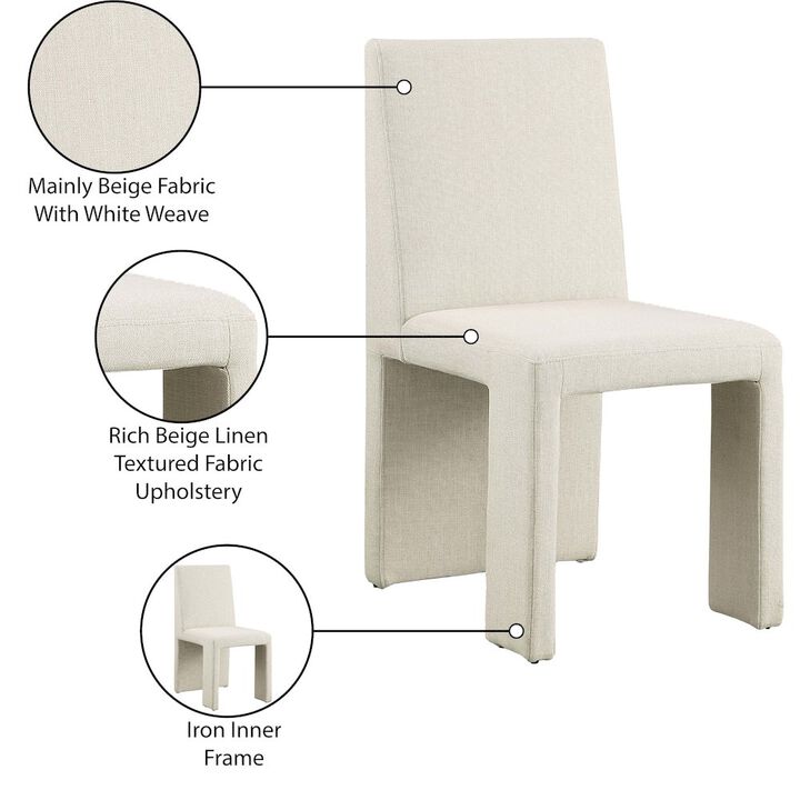 Meridian Furniture Benson Beige Linen Textured Fabric Dining Chair, Set of 2