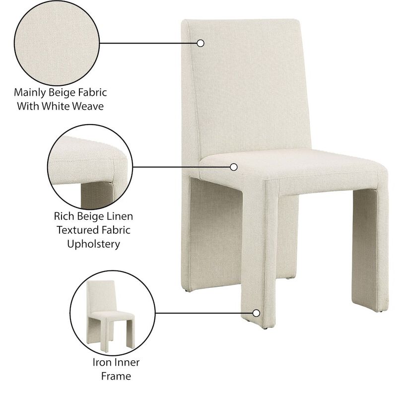Meridian Furniture Benson Beige Linen Textured Fabric Dining Chair, Set of 2