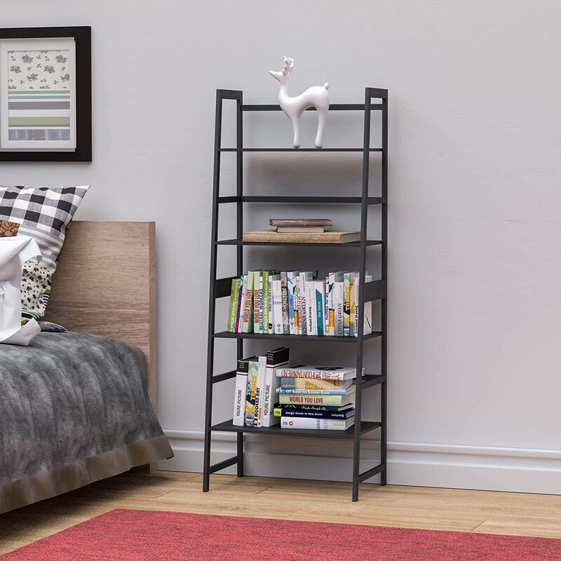 Bookshelf, Ladder Shelf, 4 Tier Tall Bookcase, Modern Open Book Case for Bedroom, Living Room, Office (Black)