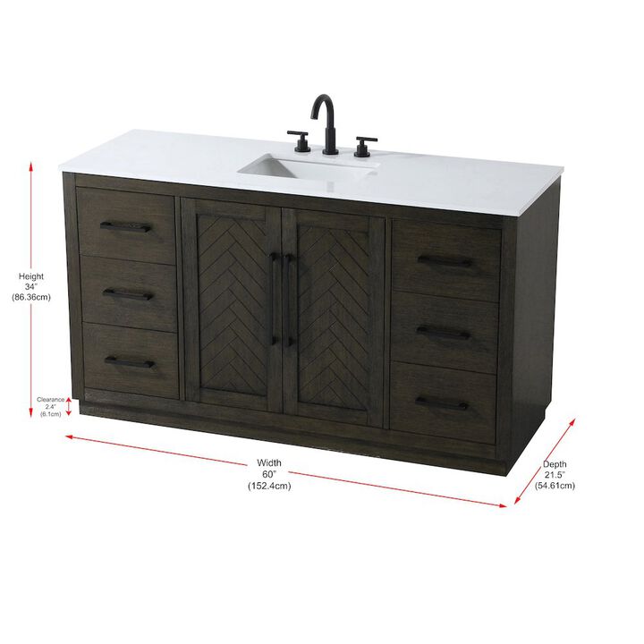 Elegant Kitchen and Bath 60 inch Single Bathroom Vanity in Chocolate Oak