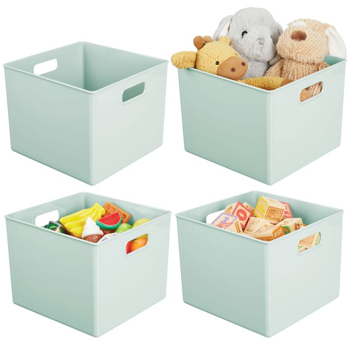 mDesign Plastic Deep Home Storage Organizer Basket Bin, Handles, 4 Pack, Gray