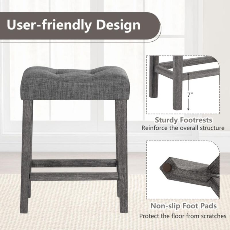 Hivvago 24 Inch Set of 2 Saddle Bar Stools with Padded Seat