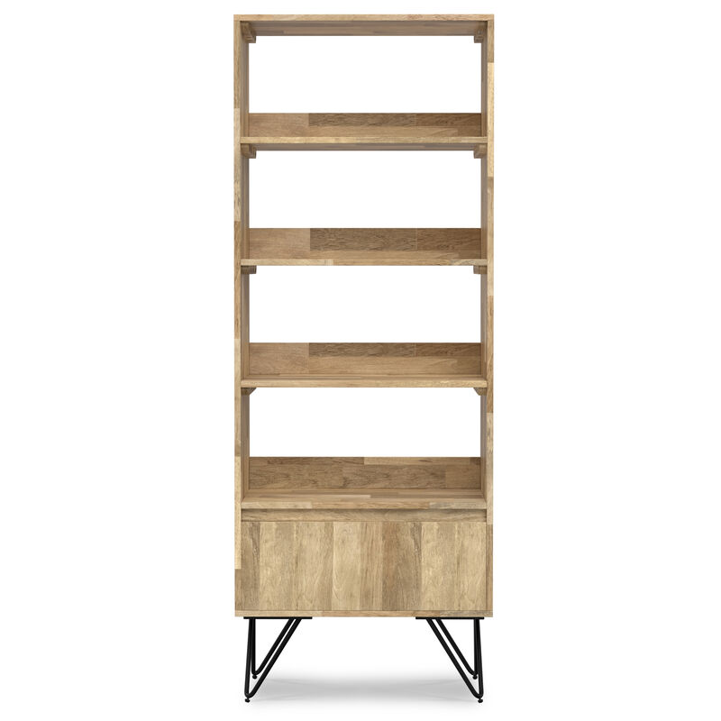 Hunter SOLID MANGO WOOD and Metal 64 inch x 24 inch Rectangle Modern Industrial Tall Bookcase in Natural