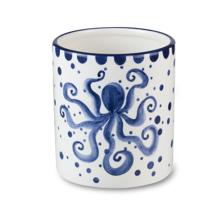 Euro Ceramica Costa Azul Hand Painted Octopus Design Ceramic Crock
