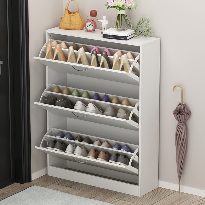 42.6 in. H x 31.6 in. W x 9.3 in. D in Assembled : White Wooden Shoe Storage Cabinet : Simple and Fashion