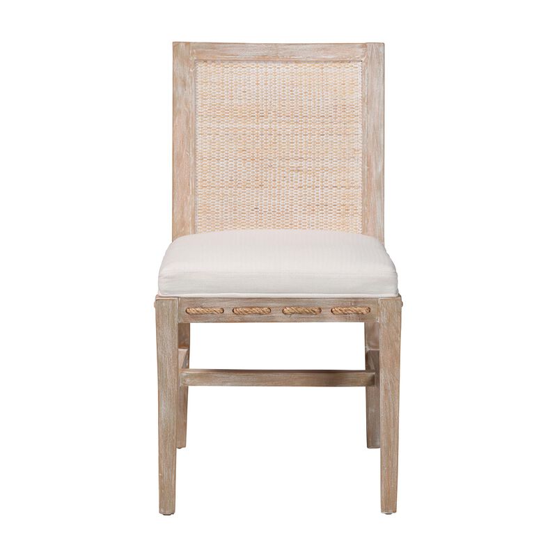 bali & pari Ashford Whitewash Rattan Dining Chair - Mahogany Wood Frame with Handwoven Wicker Backrest and Braided Rope Inserts for Coastal Dining Room image number 1