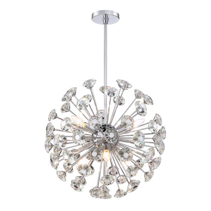 12-light Modern Glam Sputnik Crystal Chandelier In Chrome, Luxury Dandelion Pendant Light With Adjustable Rod For Living Room And Dining Room