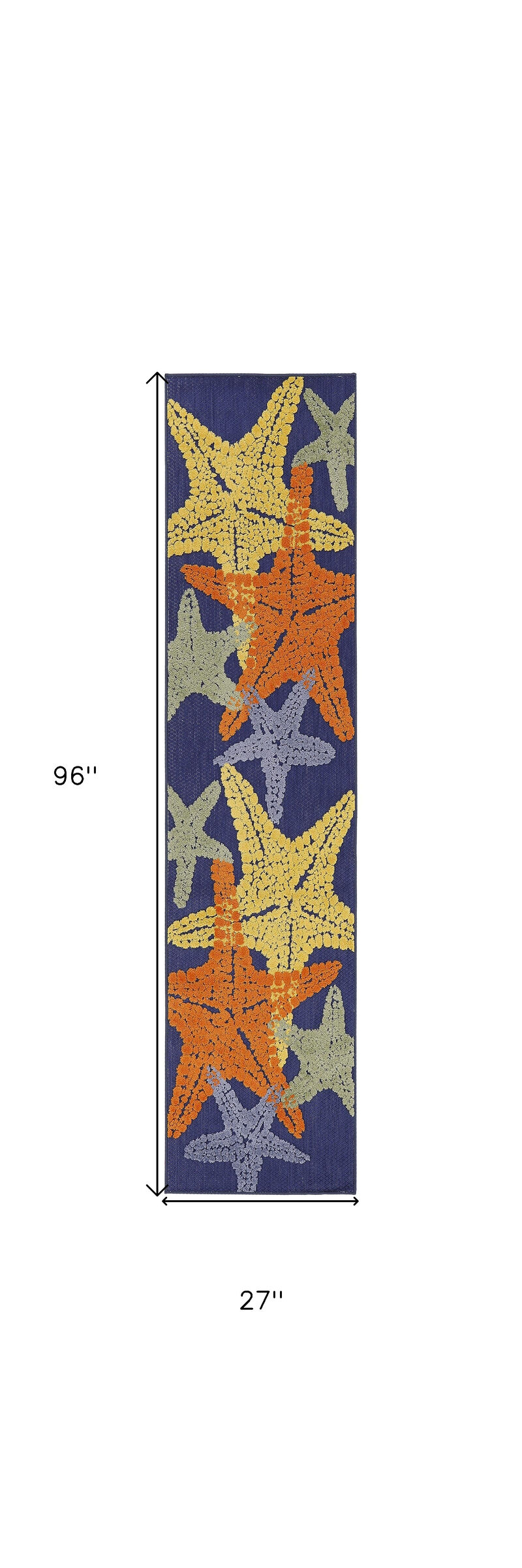 HomeRoots 8' Blue Yellow And Orange Starfish Indoor Outdoor Runner Rug image number 6