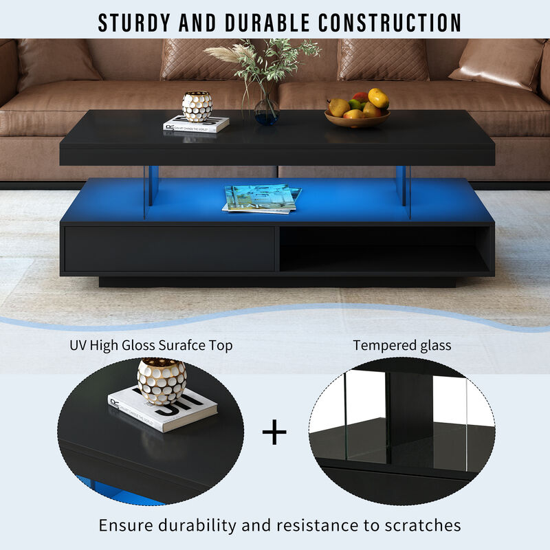 Merax Modern Center Table LED Coffee Table with Storage