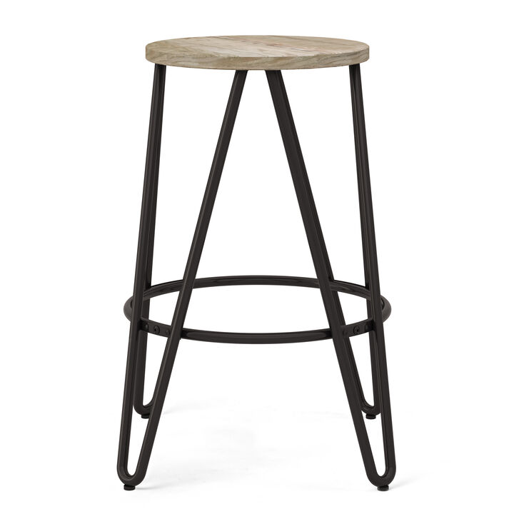 Simeon Industrial Metal 24 inch Metal Counter Height Stool with Wood Seat in Natural / Black