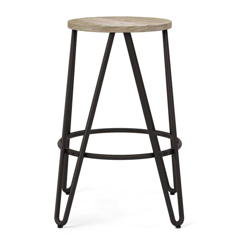 Simeon Industrial Metal 24 inch Metal Counter Height Stool with Wood Seat in Natural / Black
