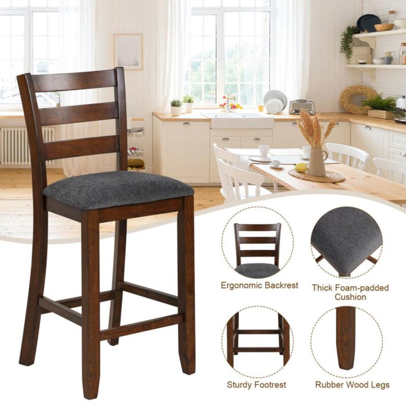 Hivvago 2 Pieces Counter Height Chairs with Fabric Seat and Rubber Wood Legs