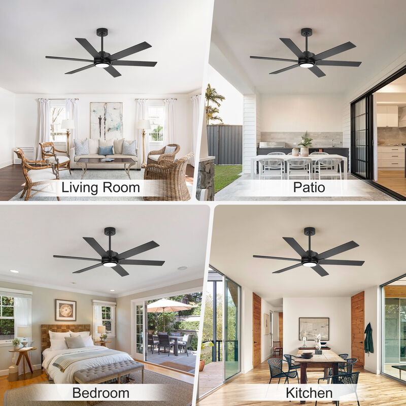 Breezary 60 in Ceiling Fan with Light, 6 Black Walnut Plywood Blades, Dimmable Acrylic Shade, Quiet DC Motor image number 6