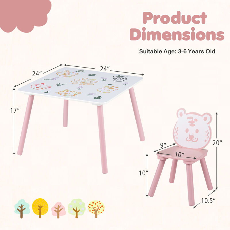 Kids Table and Chair Set 3PCS Animal Pattern Furniture Set image number 2