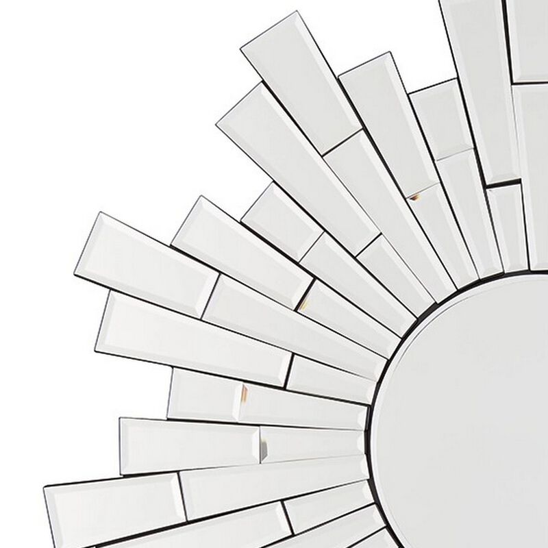 Accent Mirror with Sunburst Design and Keyhole Hanger, Clear-Benzara