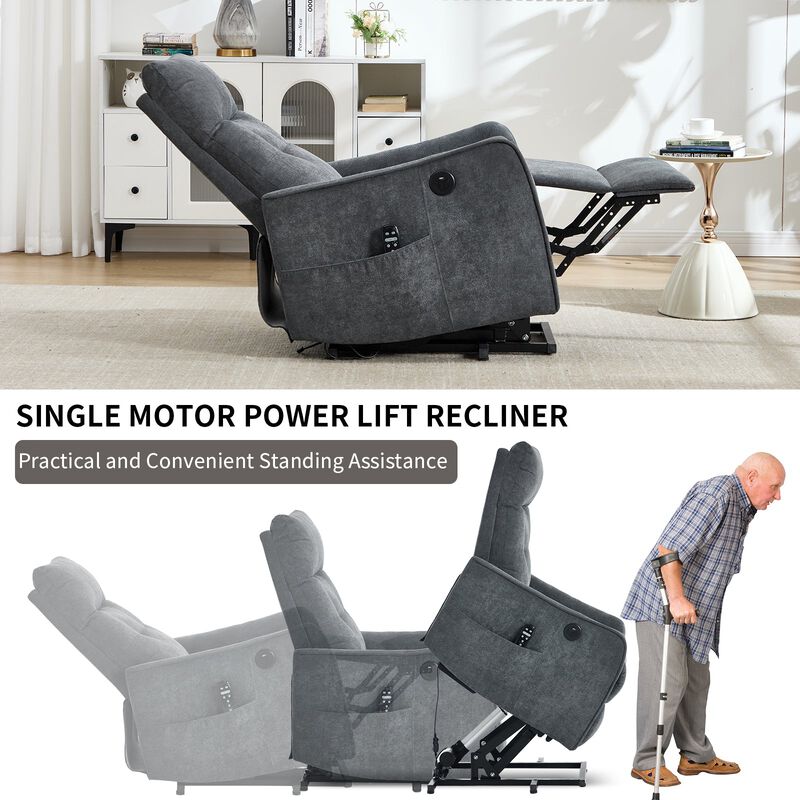 Chenille Power Lift Recliner Chair 155&deg; Recliner with Massage Heat & USB image number 3