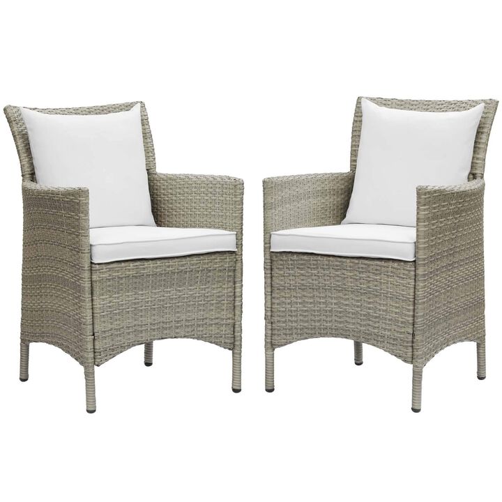Modway EEI-4027-LGR-WHI Conduit Outdoor Patio Wicker Rattan Dining Armchair Set of 2, Light Gray White
