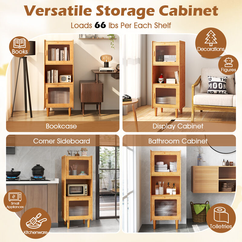 3-Cube Wicker Storage Cabinet with Open Compartment and 2 Acrylic Doors