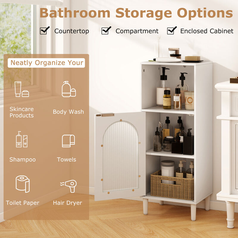 Wooden Bathroom Floor Cabinet with Adjustable Shelf & Side Storage Organizer-White image number 4