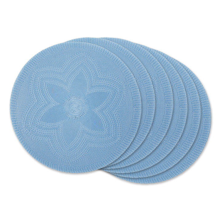 Set of 6 Blue Decorative Woven Round Placemats  15"