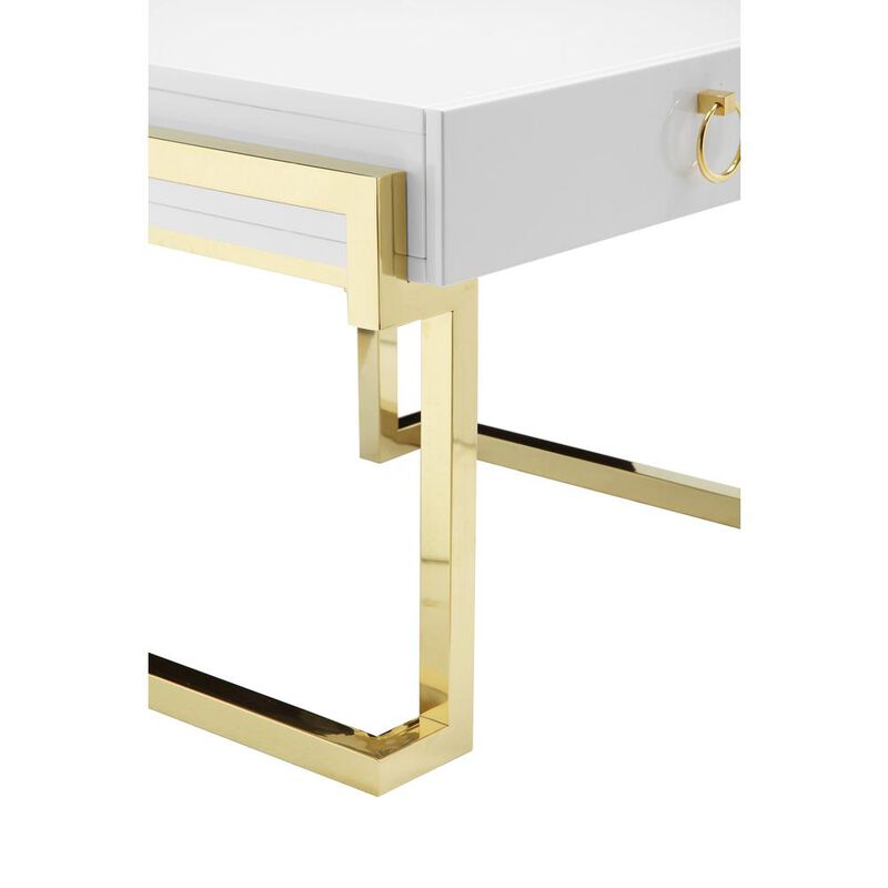90210 Furniture Julia Side Table In Glossy White Lacquer And Gold