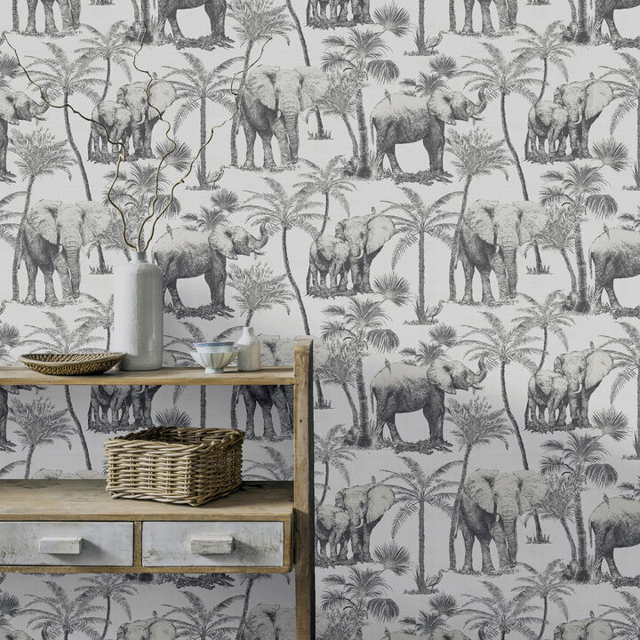 Adelia Neutral Elephant Grove Wallpaper