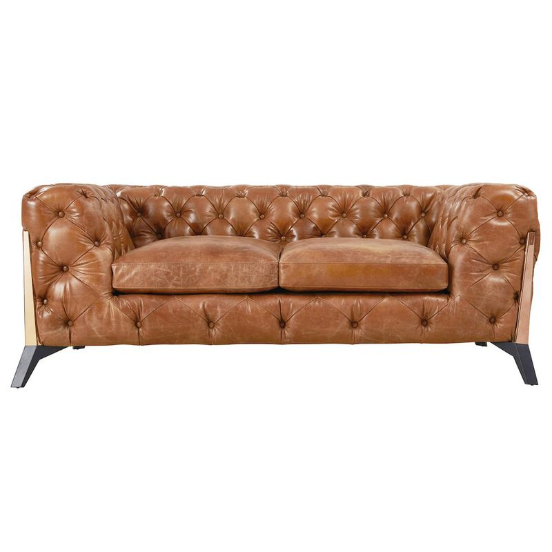 Crafters and Weavers Olivia Contemporary Tufted Chesterfield Love Seat - Light Brown Leather