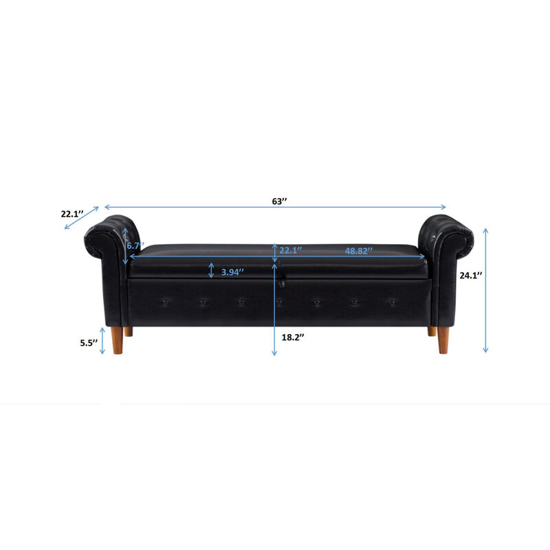 Black Multifunctional Storage Rectangular Sofa Stool