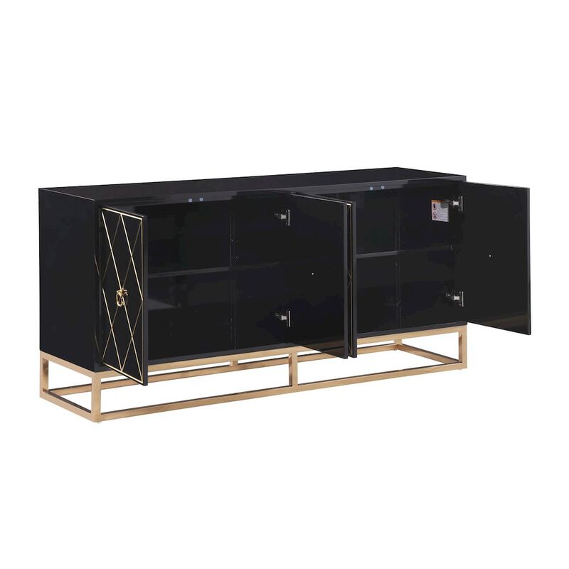 Best Master Furniture Senior 64" Lacquer Wood 4-Compartment Sideboard, Gold Accents - Black image number 4