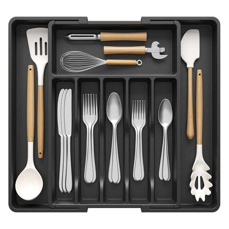 Expandable Drawer Organizer Utensil Tray Adjustable Storage Flatware and Cutlery image number 0