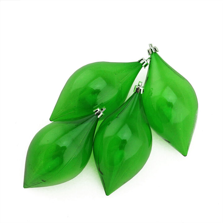 4ct Green Teardrop Shatterproof Transparent Christmas Finial Ornaments 5.25"
