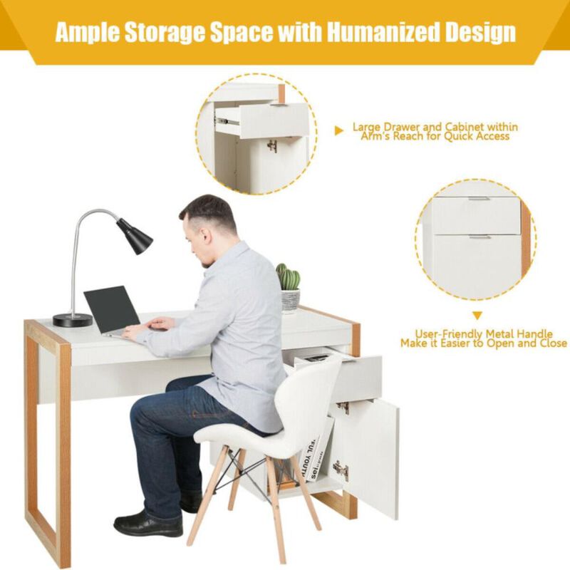 Hivvago Modern Computer Desk Writing Workstation with Cabinet and Drawer