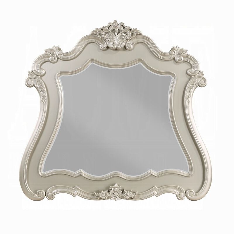 Bowe Dresser Mirror, 47x51, Wood Scalloped Edges and Beveled Glass