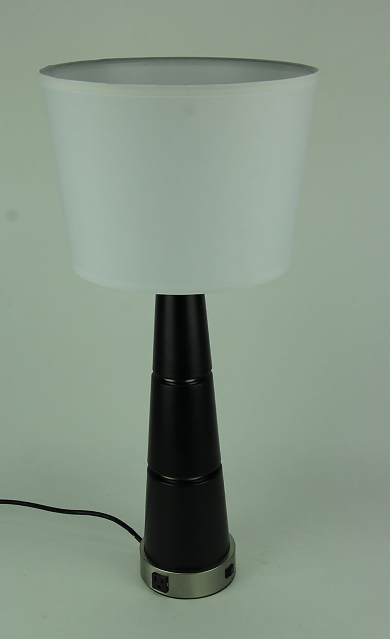 Modern Black Tapered Table Lamp With Power Outlets Set of 2 image number 1