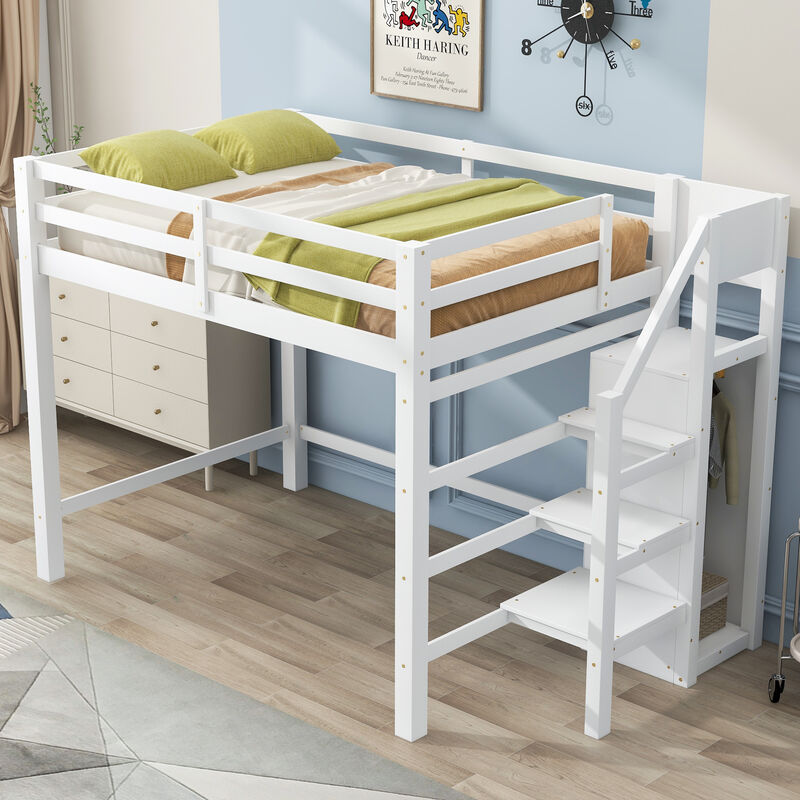 Merax Loft Bed with Built-in Storage Wardrobe and Staircase