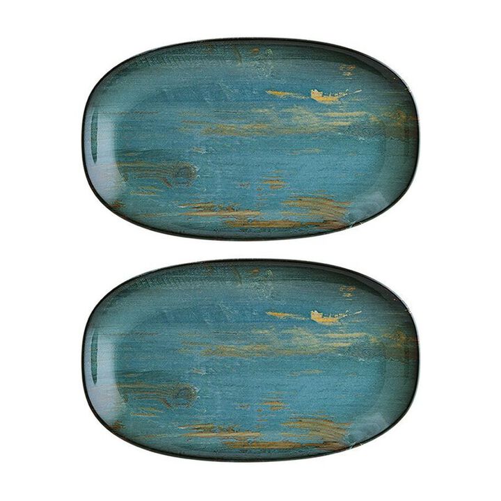Madera 6" x 3.5" x h:0.75" Oval Decorated Porcelain Platter (Set of 2)