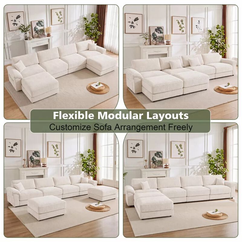 Vipbear 150 Inch Chenille Oversized Modular Sectional Sofa U Shaped Cloud Couch with Movable Ottoman image number 8