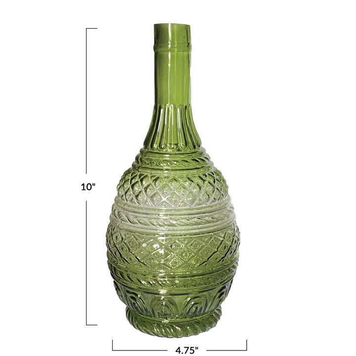 Artisan Embossed Green Glass Vase