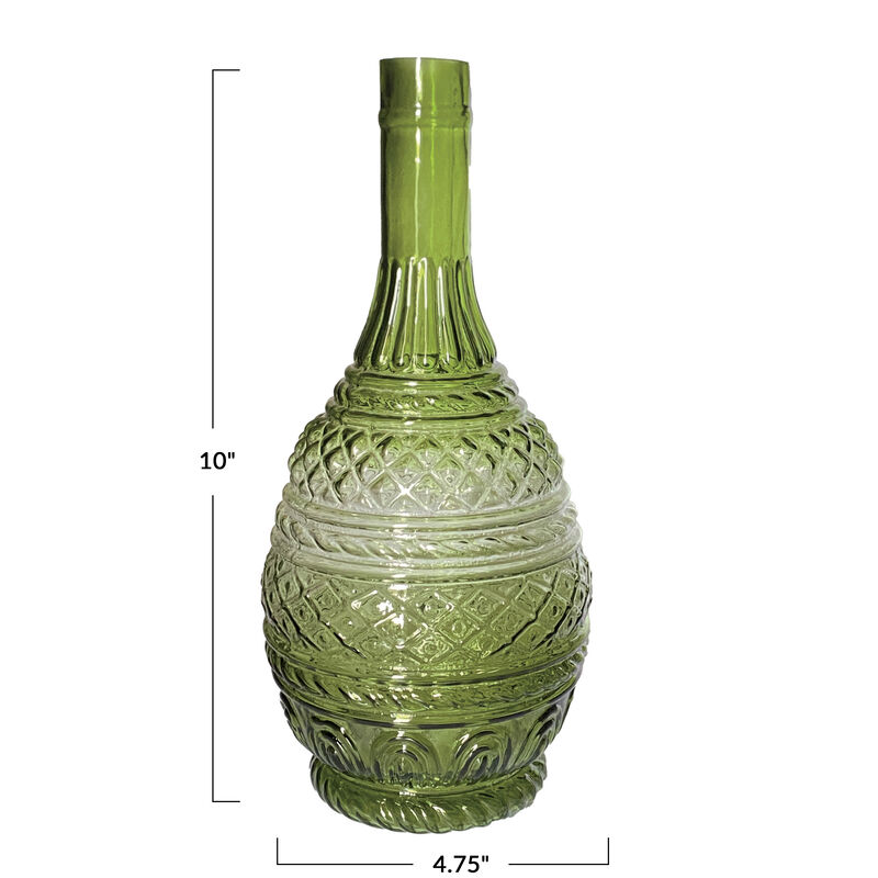 Artisan Embossed Green Glass Vase image number 1