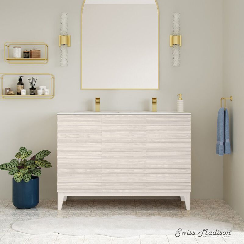 Cascade 48" Freestanding Bathroom Vanity in White Oak with Double Basin Sink Top image number 4