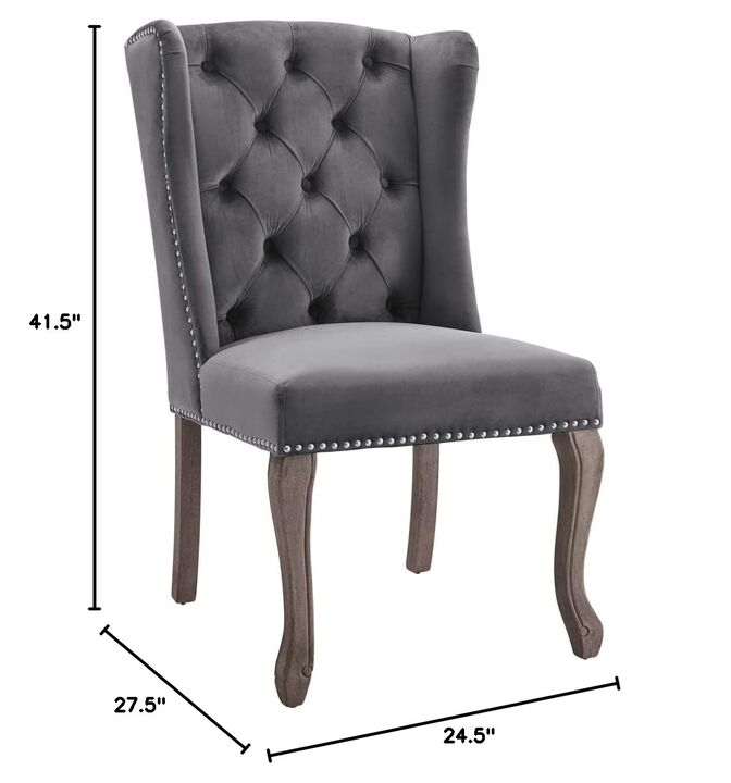 Modway Apprise French Vintage Tufted Performance Velvet Accent Dining Chair, Gray