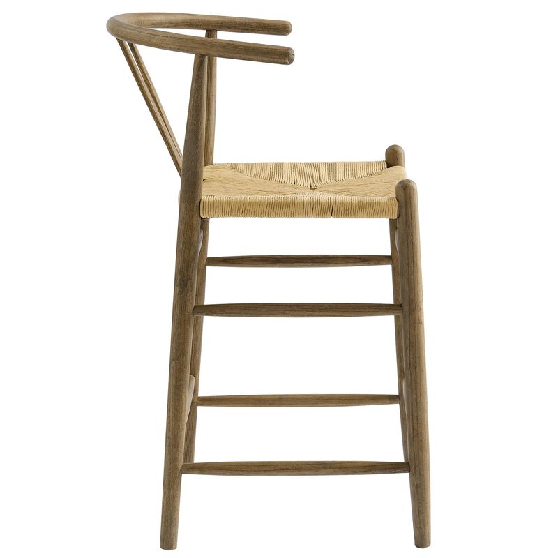 Modway Amish Wood Rope Counter Height Stool in Weathered Gray Teak - 25 Inch Seat Height Mid Century Modern Retro Stool - Solid Elm Wood Kitchen Island Stool with Woven Seat and Open Back image number 6