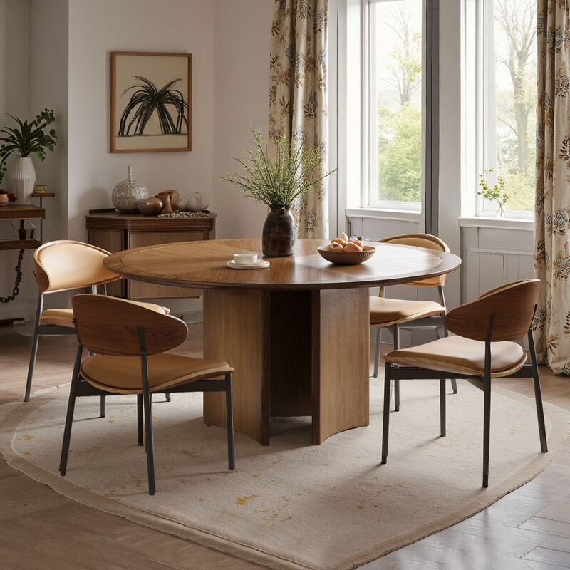 Round Dining Table for Dining Room 59.02" Brown